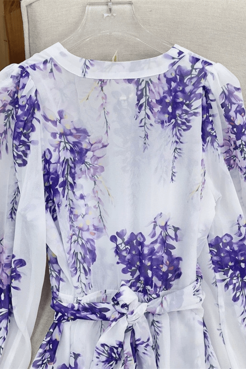 Purple Wisteria Print Chiffon Long Sleeve Maxi Dress Avalabel