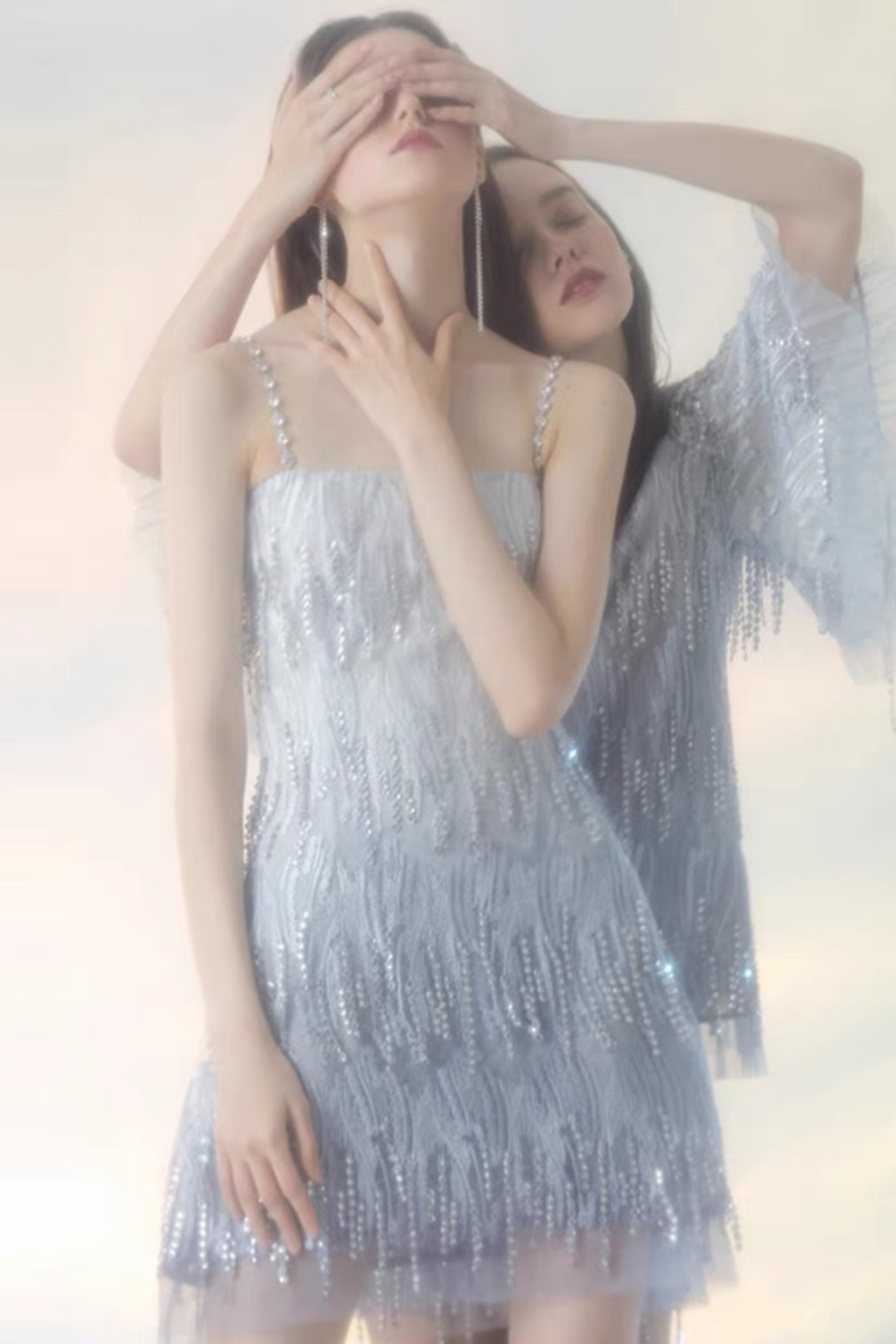Clara Crystal Bead Fringe Chain Strap Spaghetti Strap Mini Dress Avalabel