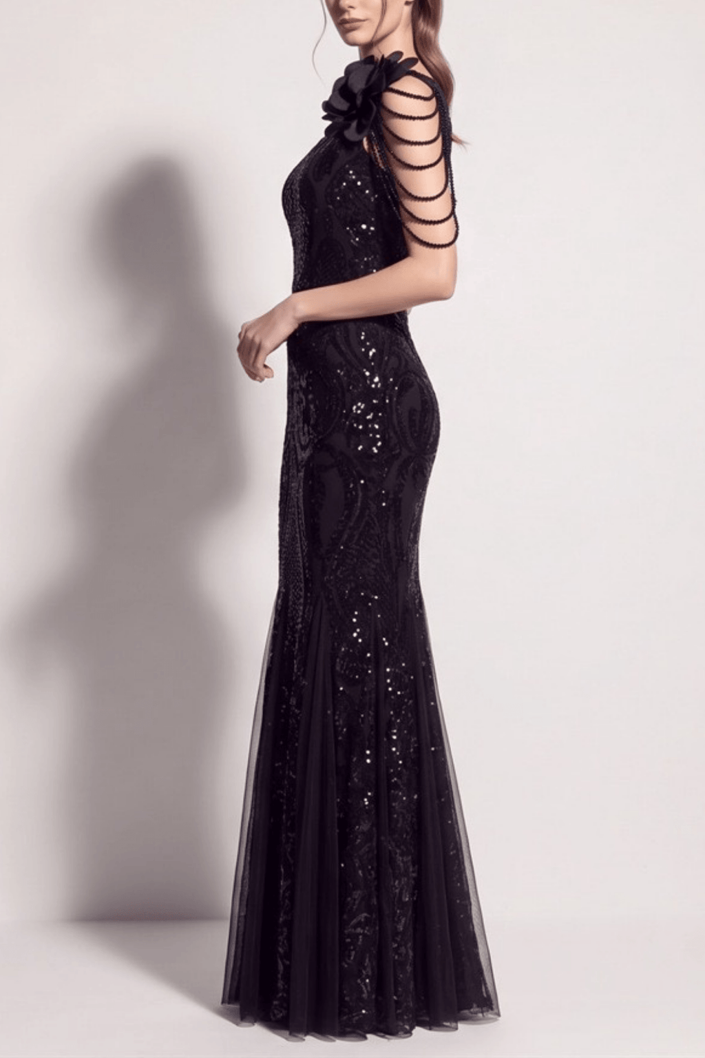 Adora One Shoulder Black Lace Mermaid Maxi Dress Avalabel