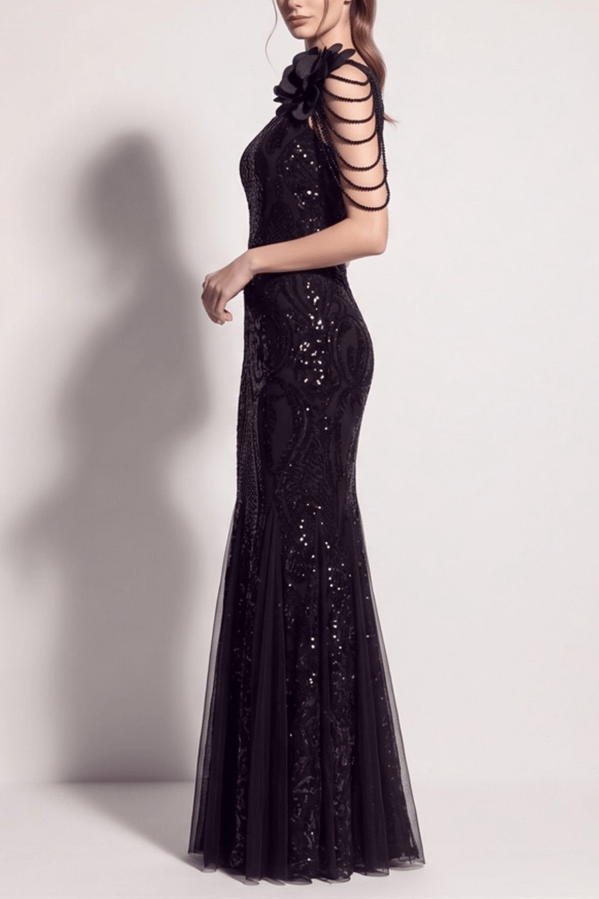 Adora One Shoulder Black Lace Mermaid Maxi Dress Avalabel