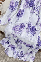 Purple Wisteria Print Chiffon Long Sleeve Maxi Dress Avalabel