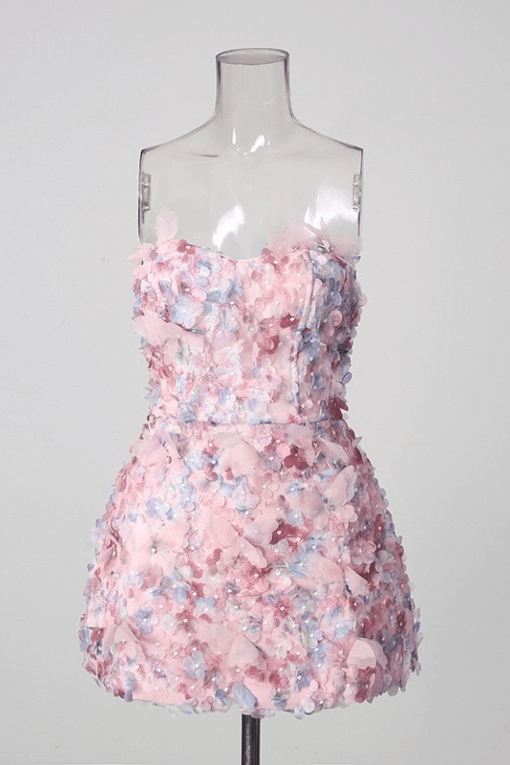 Ella Pink 3D Floral Strapless Mini Dress Avalabel