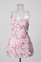 Ella Pink 3D Floral Strapless Mini Dress Avalabel