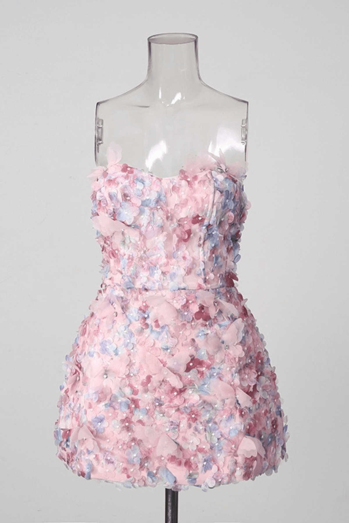 Ella Pink 3D Floral Strapless Mini Dress Avalabel