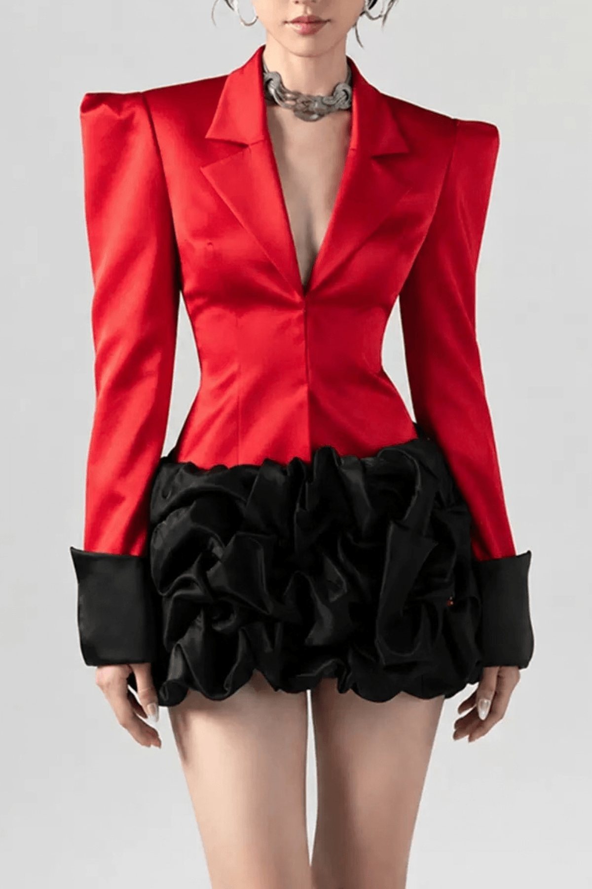 Juana Red Satin Lapel Mini Dress Avalabel