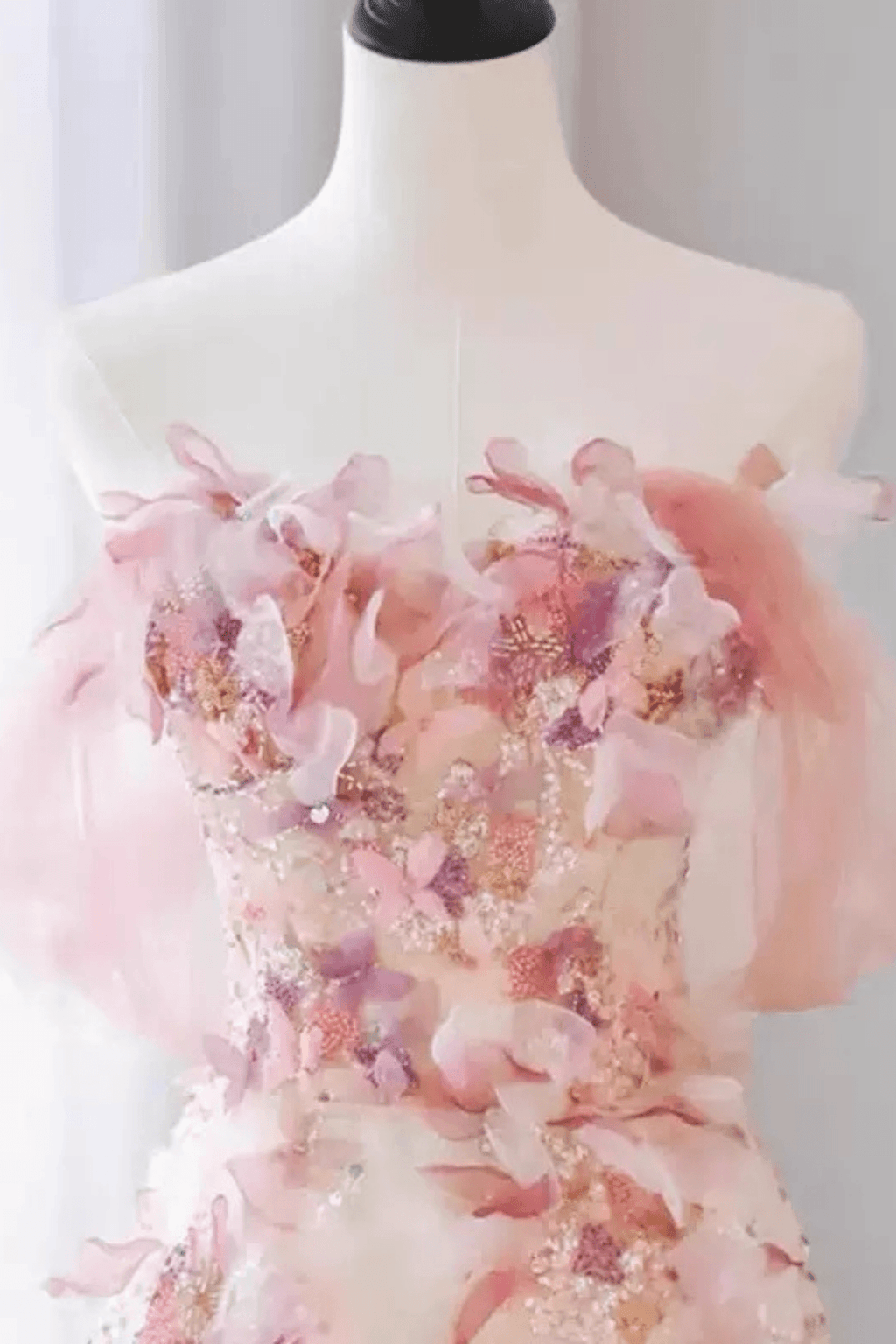 Verna Off‑Shoulder Pink 3D Floral Tulle Dress Avalabel