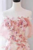 Verna Off‑Shoulder Pink 3D Floral Tulle Dress Avalabel