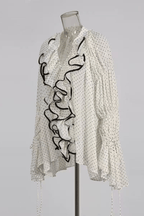 Ellie White Polka Dot Ruffled Bell Long Sleeve Blouse Avalabel