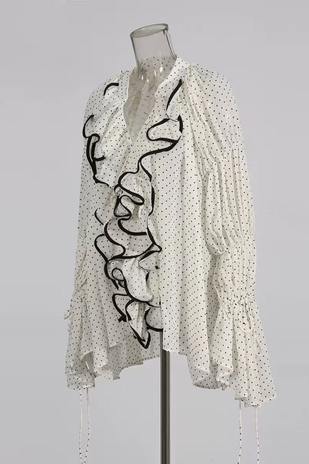 Ellie White Polka Dot Ruffled Bell Long Sleeve Blouse Avalabel