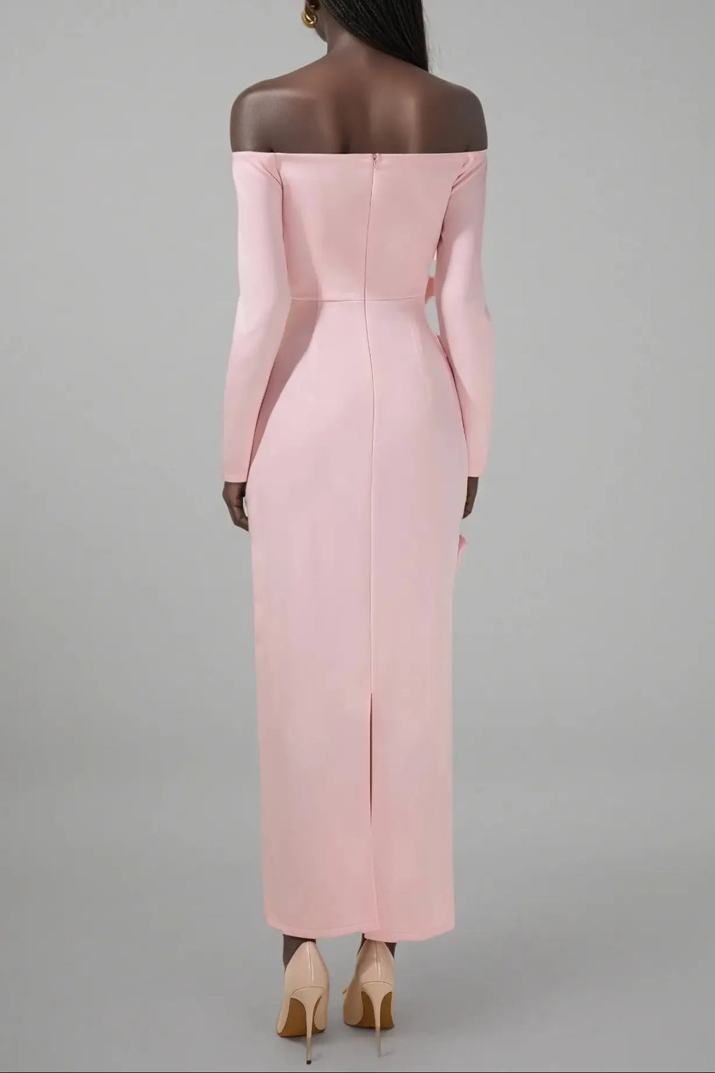 hilary Pink 3D Flower long sleeve strapless Midi Dress Avalabel