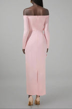 hilary Pink 3D Flower long sleeve strapless Midi Dress Avalabel