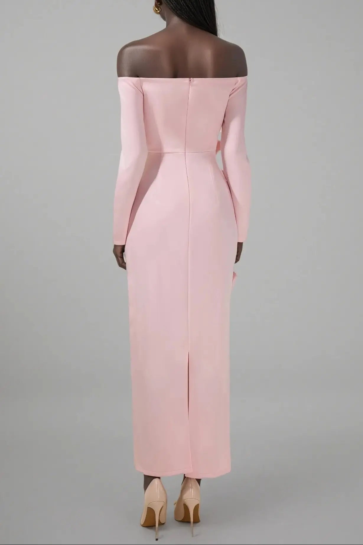 hilary Pink 3D Flower long sleeve strapless Midi Dress Avalabel