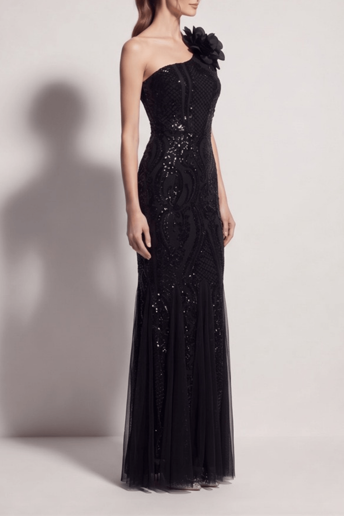 Adora One Shoulder Black Lace Mermaid Maxi Dress Avalabel