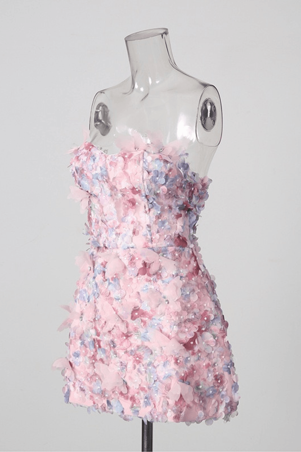 Ella Pink 3D Floral Strapless Mini Dress Avalabel