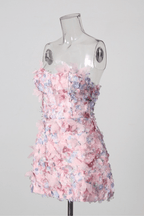 Ella Pink 3D Floral Strapless Mini Dress Avalabel