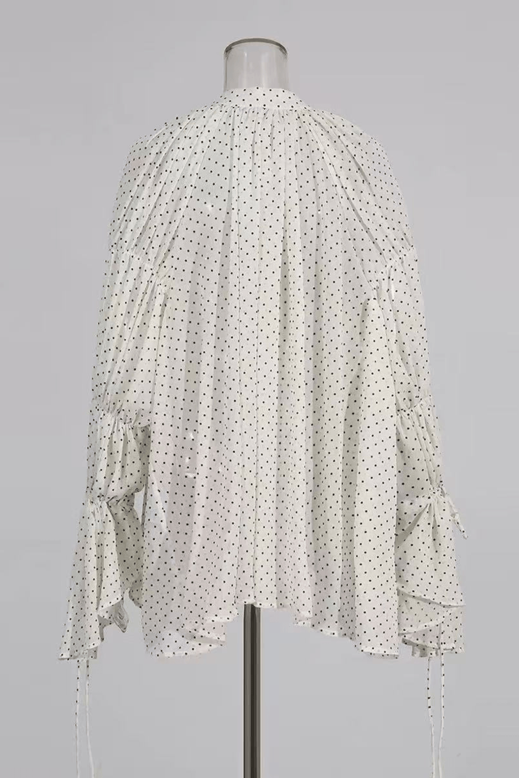 Ellie White Polka Dot Ruffled Bell Long Sleeve Blouse Avalabel
