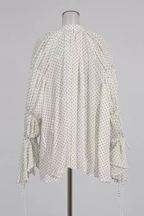 Ellie White Polka Dot Ruffled Bell Long Sleeve Blouse Avalabel