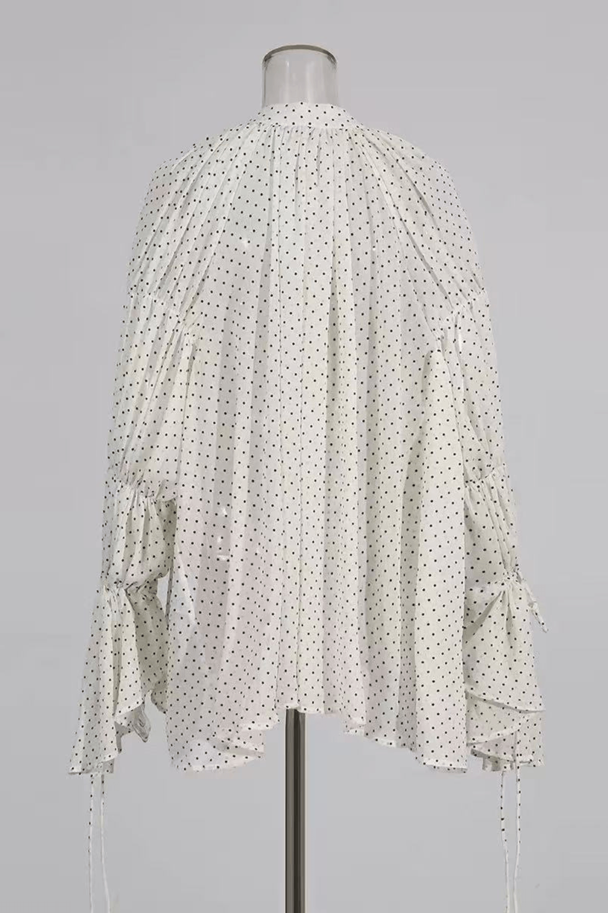 Ellie White Polka Dot Ruffled Bell Long Sleeve Blouse Avalabel