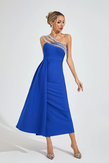 Philipppa Diamond Embellished Strapless Maxi Dress in Blue