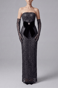 Ashlyn Black Strapless Grid Sequin Dress Avalabel