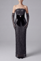 Ashlyn Black Strapless Grid Sequin Dress Avalabel