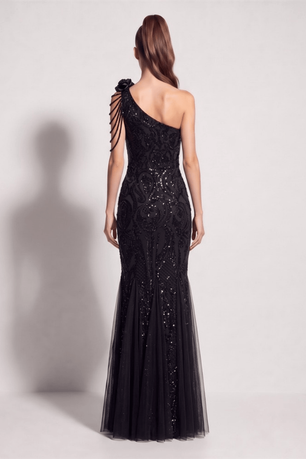Adora One Shoulder Black Lace Mermaid Maxi Dress Avalabel