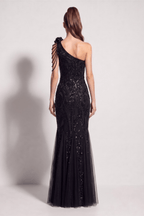 Adora One Shoulder Black Lace Mermaid Maxi Dress Avalabel