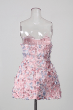 Ella Pink 3D Floral Strapless Mini Dress Avalabel