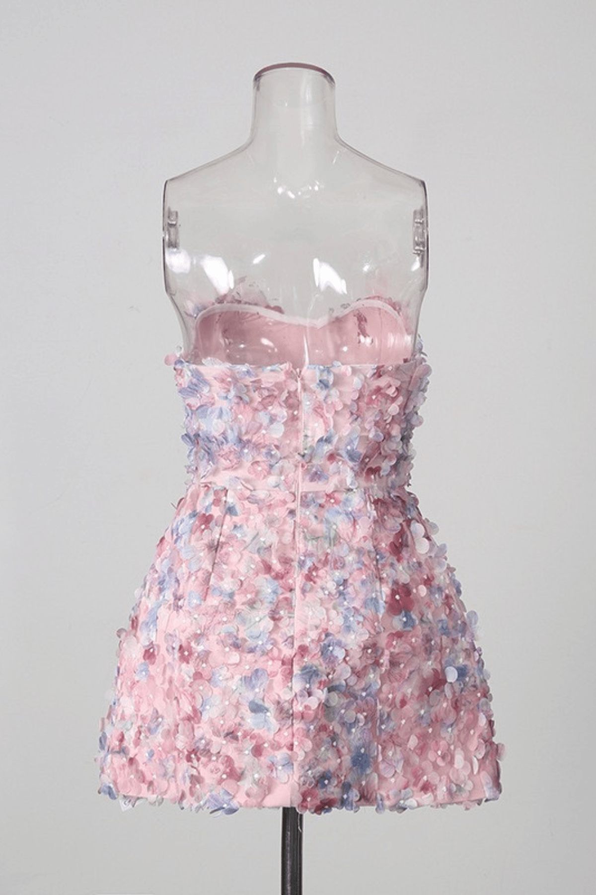 Ella Pink 3D Floral Strapless Mini Dress Avalabel