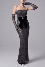 Ashlyn Black Strapless Grid Sequin Dress Avalabel