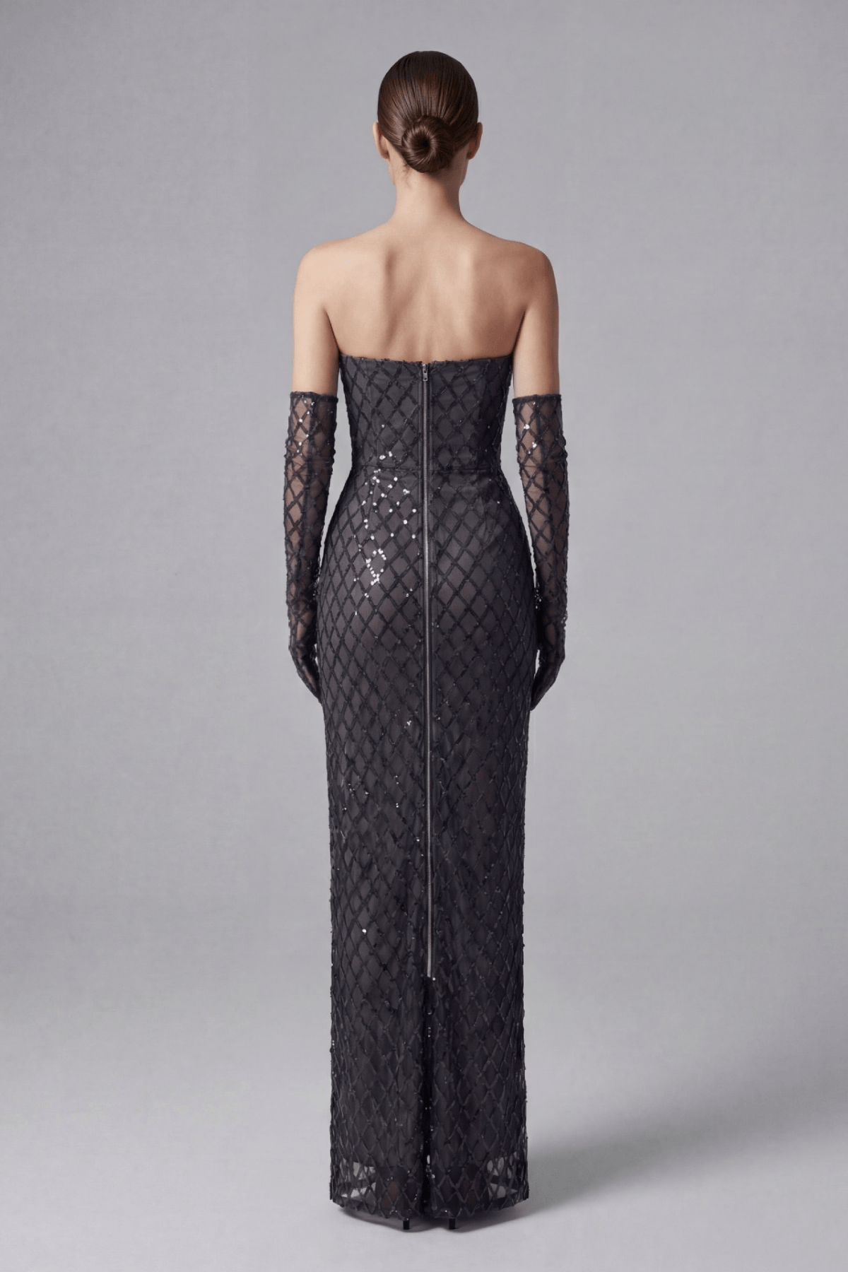 Ashlyn Black Strapless Grid Sequin Dress Avalabel