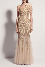 Adora One Shoulder Gold Mermaid Maxi Dress Avalabel