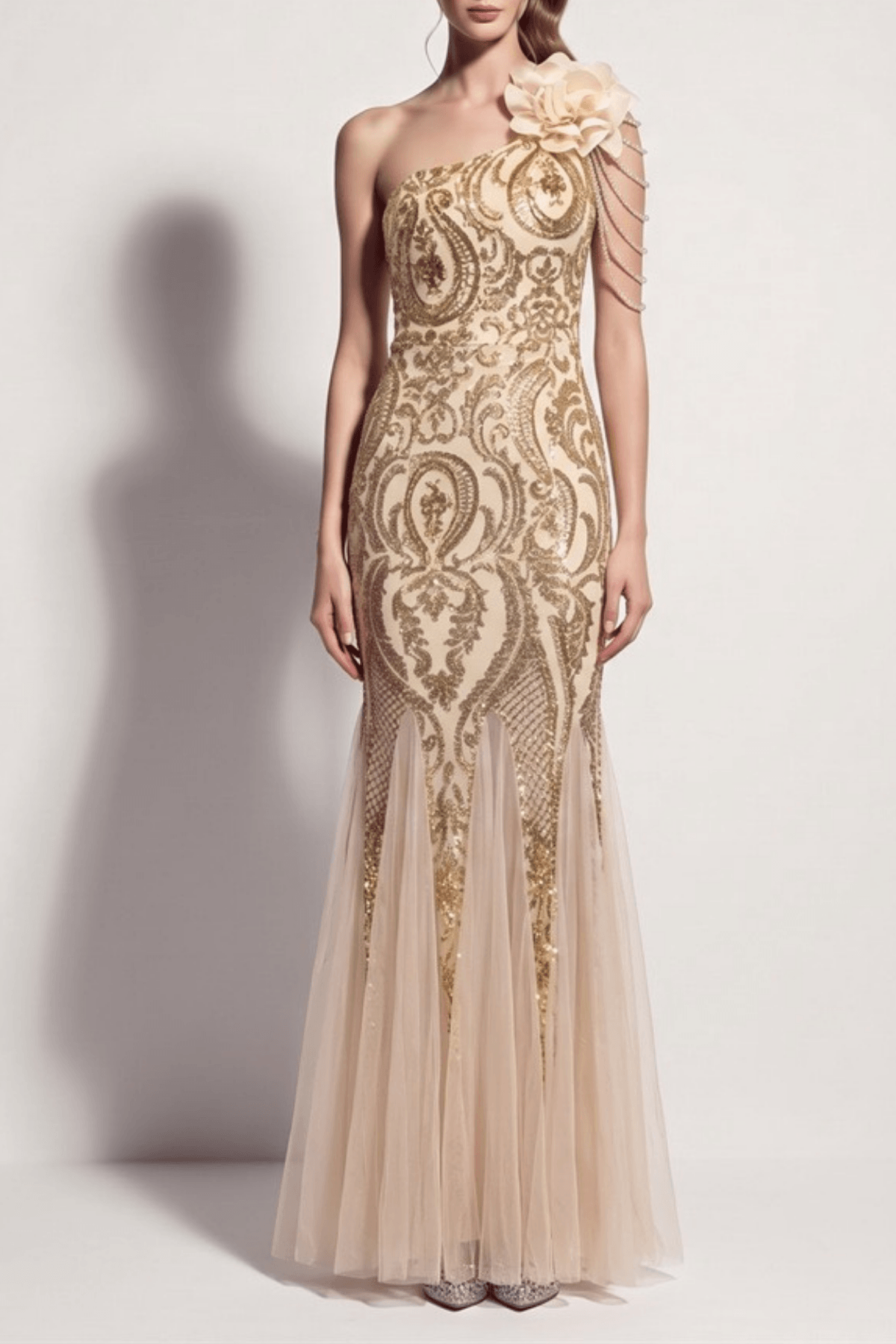 Adora One Shoulder Gold Mermaid Maxi Dress Avalabel
