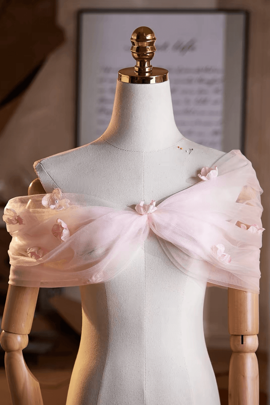 Pink 3D Floral Sheer Tulle Off-Shoulder Shawl Avalabel