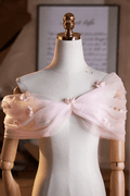 Pink 3D Floral Sheer Tulle Off-Shoulder Shawl Avalabel