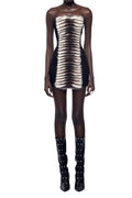 arlene Plush Cut Strapless mini Dress in black - zebra Avalabel
