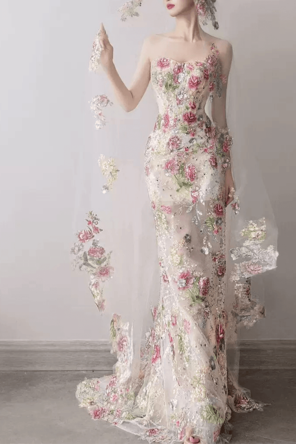 Viola Strapless Floral Embroidery Mermaid Dress Avalabel
