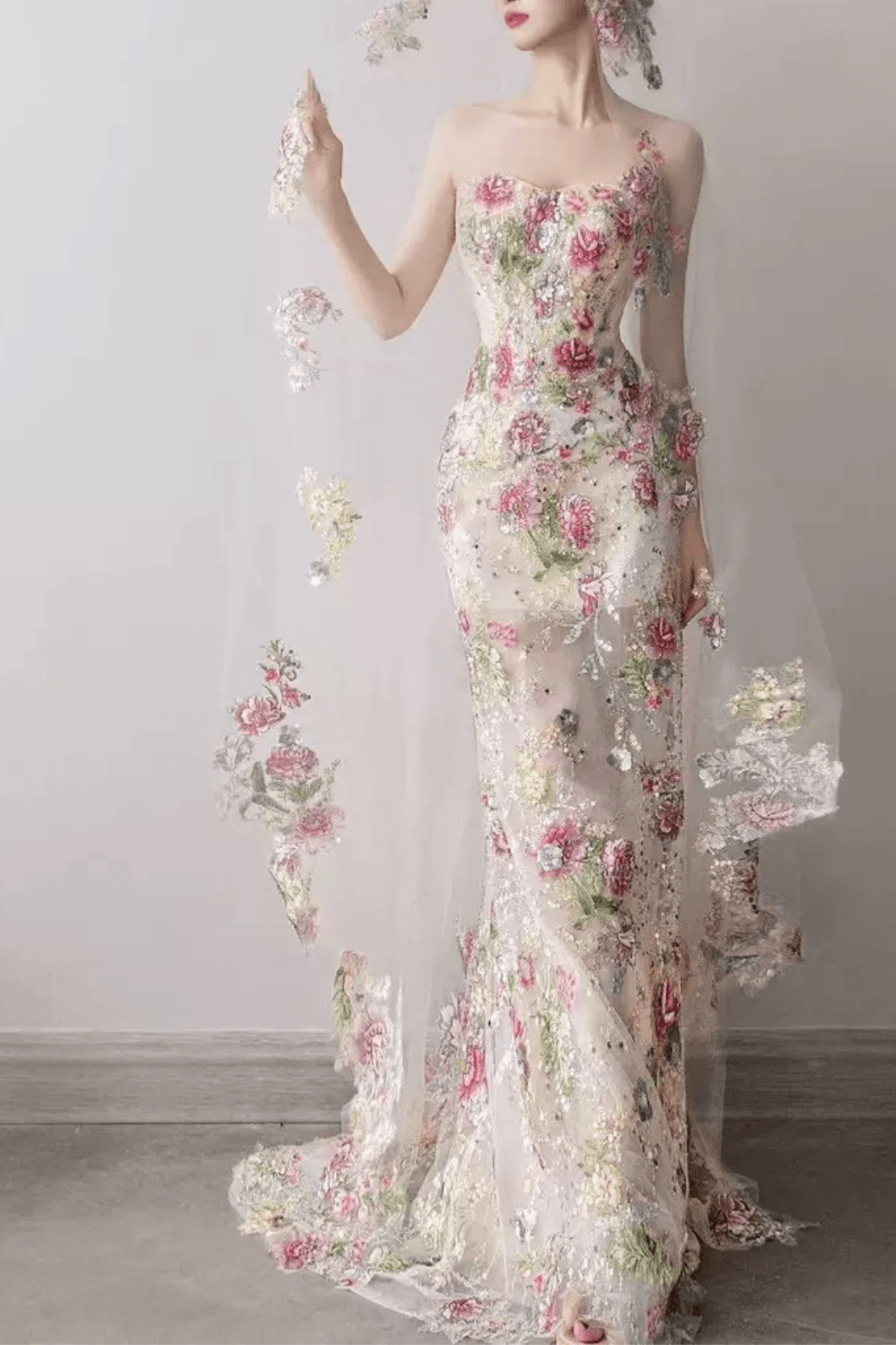 Viola Strapless Floral Embroidery Mermaid Dress Avalabel
