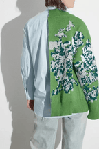 Zoey Asymmetric Spliced Floral Knit Off Shoulder Shirt Avalabel