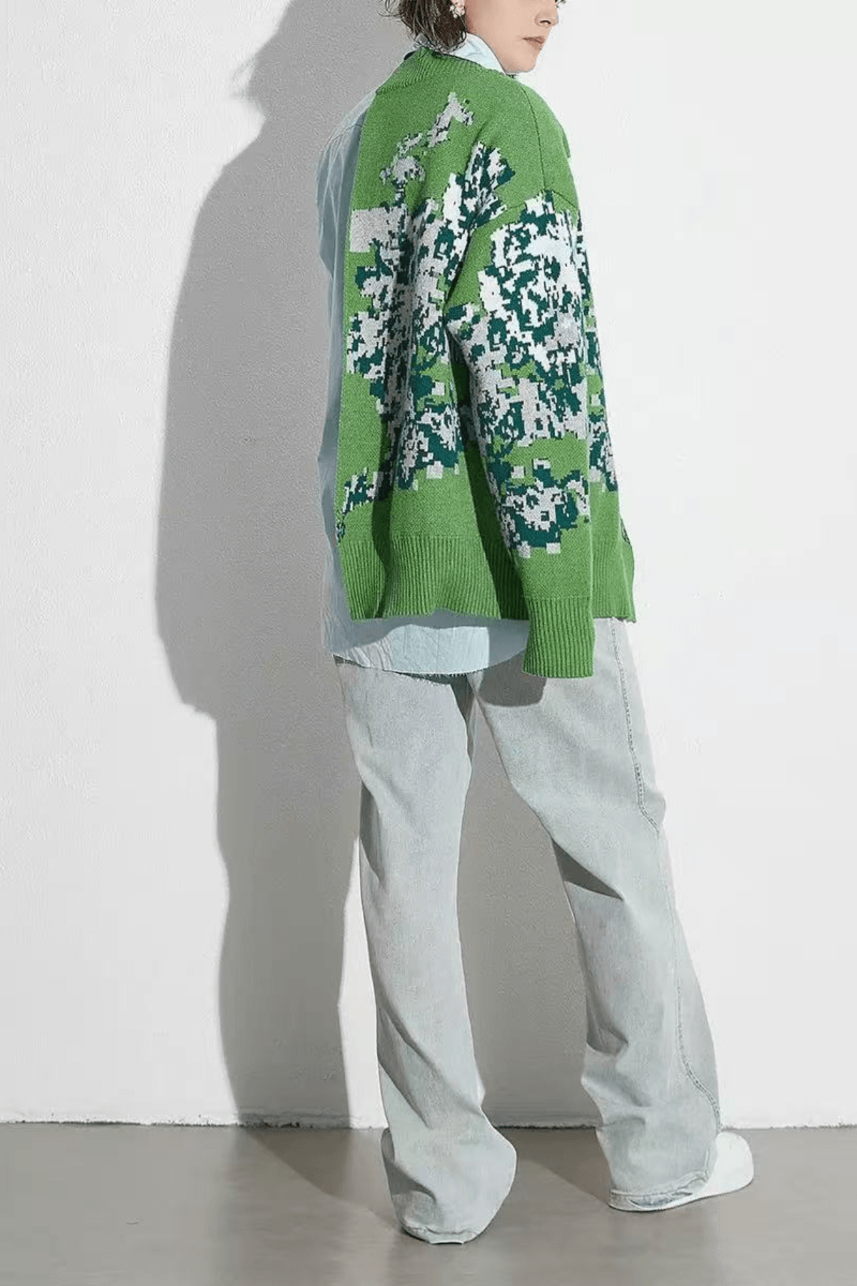 Zoey Asymmetric Spliced Floral Knit Off Shoulder Shirt Avalabel