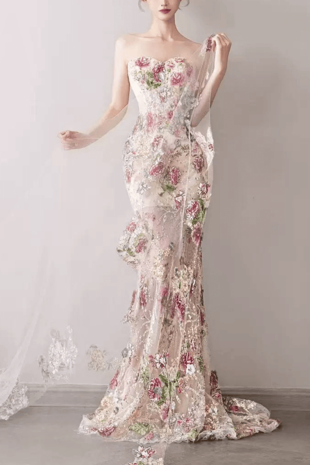 Viola Strapless Floral Embroidery Mermaid Dress Avalabel