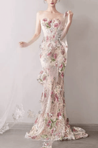 Viola Strapless Floral Embroidery Mermaid Dress Avalabel