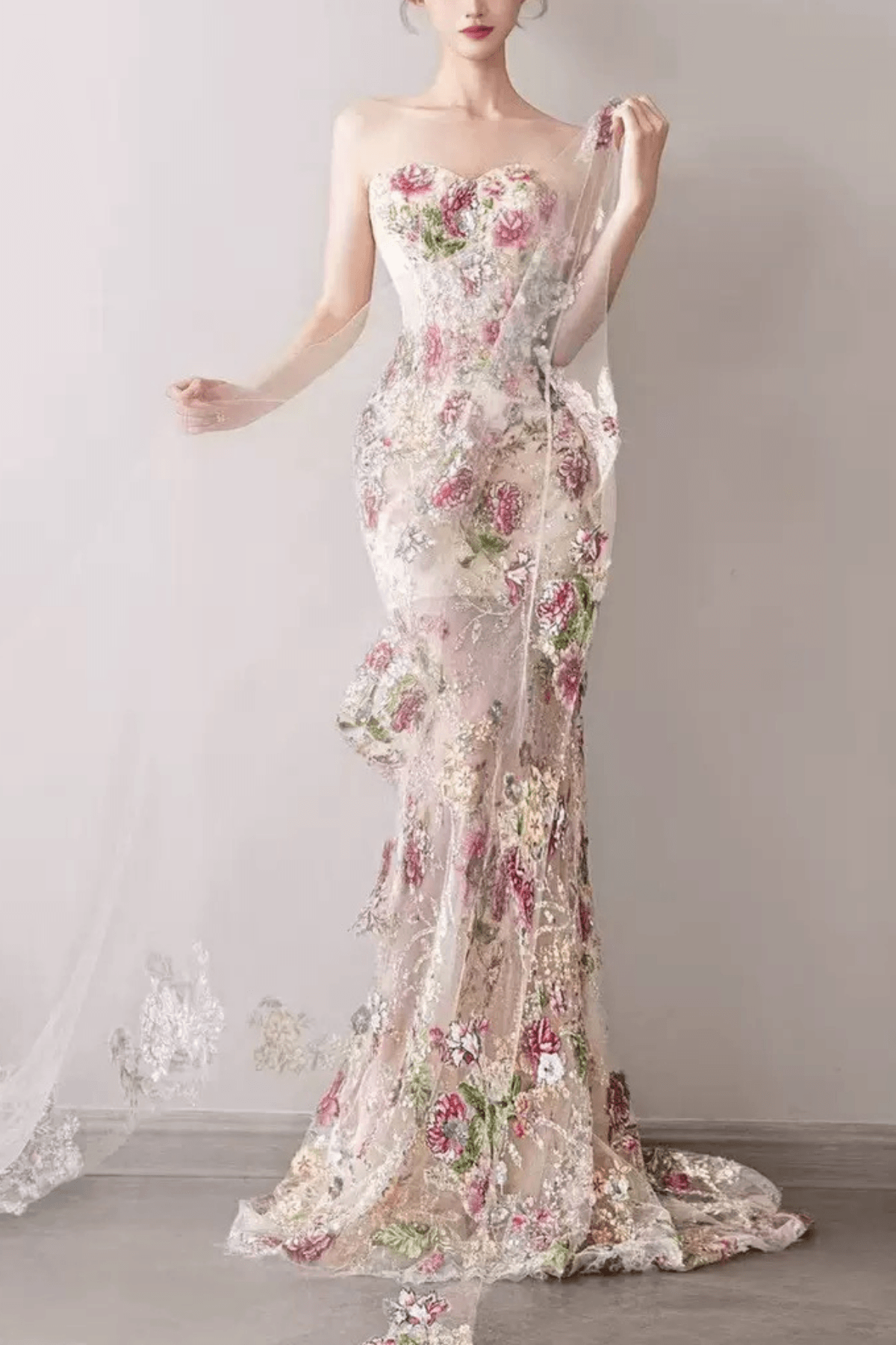 Viola Strapless Floral Embroidery Mermaid Dress Avalabel