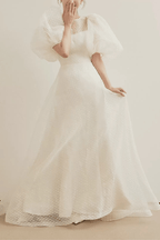 Blair Puff Sleeve Dotted Tulle Maxi Dress Avalabel