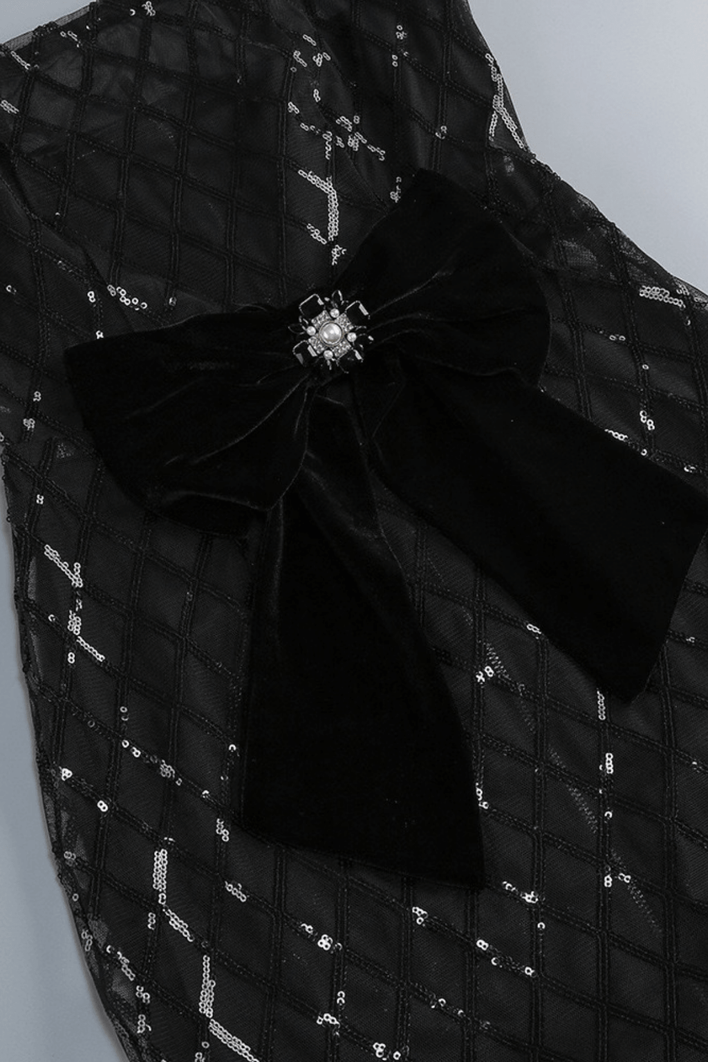 Ashlyn Black Strapless Grid Sequin Dress Avalabel