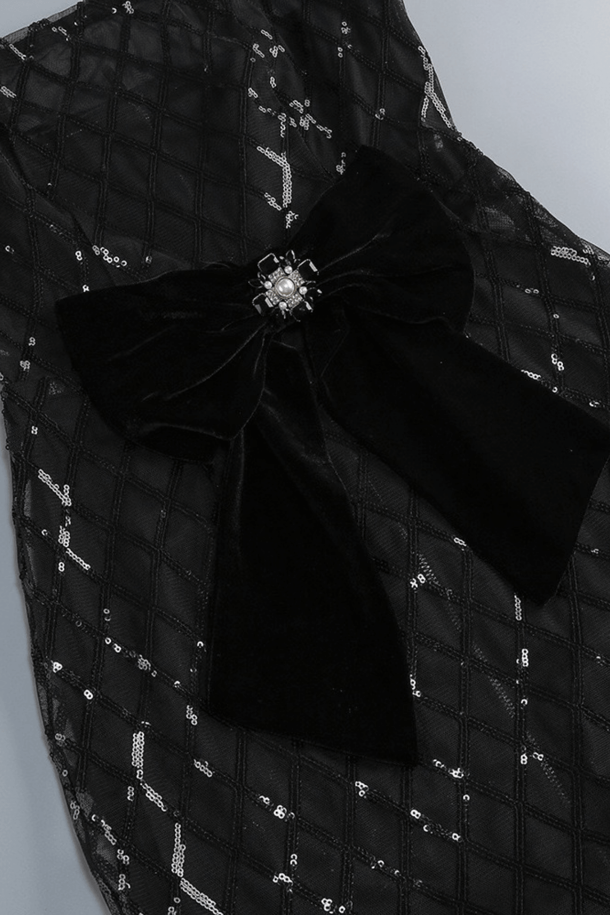Ashlyn Black Strapless Grid Sequin Dress Avalabel