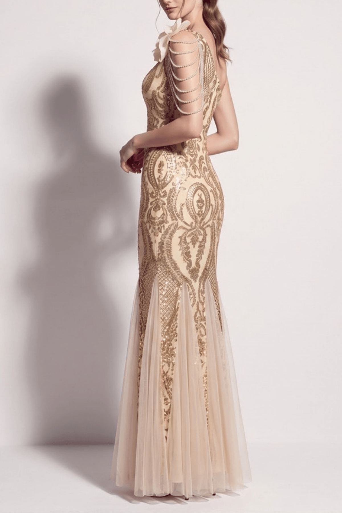 Adora One Shoulder Gold Mermaid Maxi Dress Avalabel