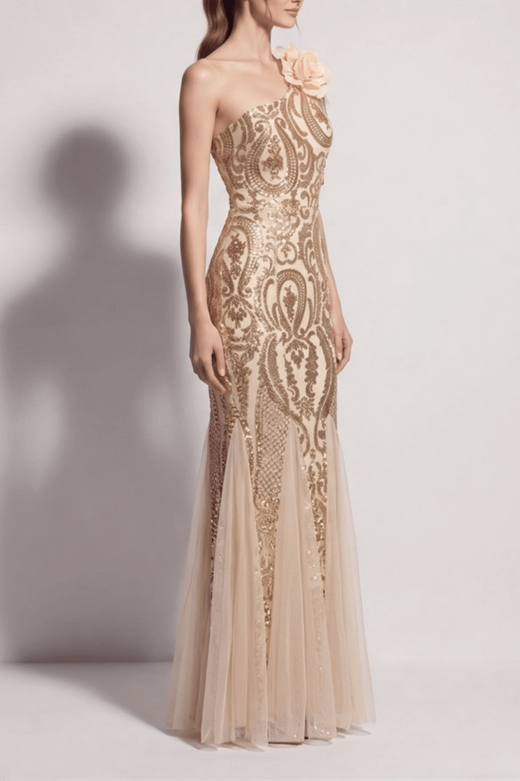 Adora One Shoulder Gold Mermaid Maxi Dress Avalabel