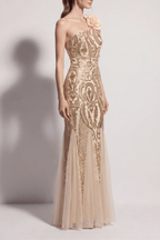 Adora One Shoulder Gold Mermaid Maxi Dress Avalabel