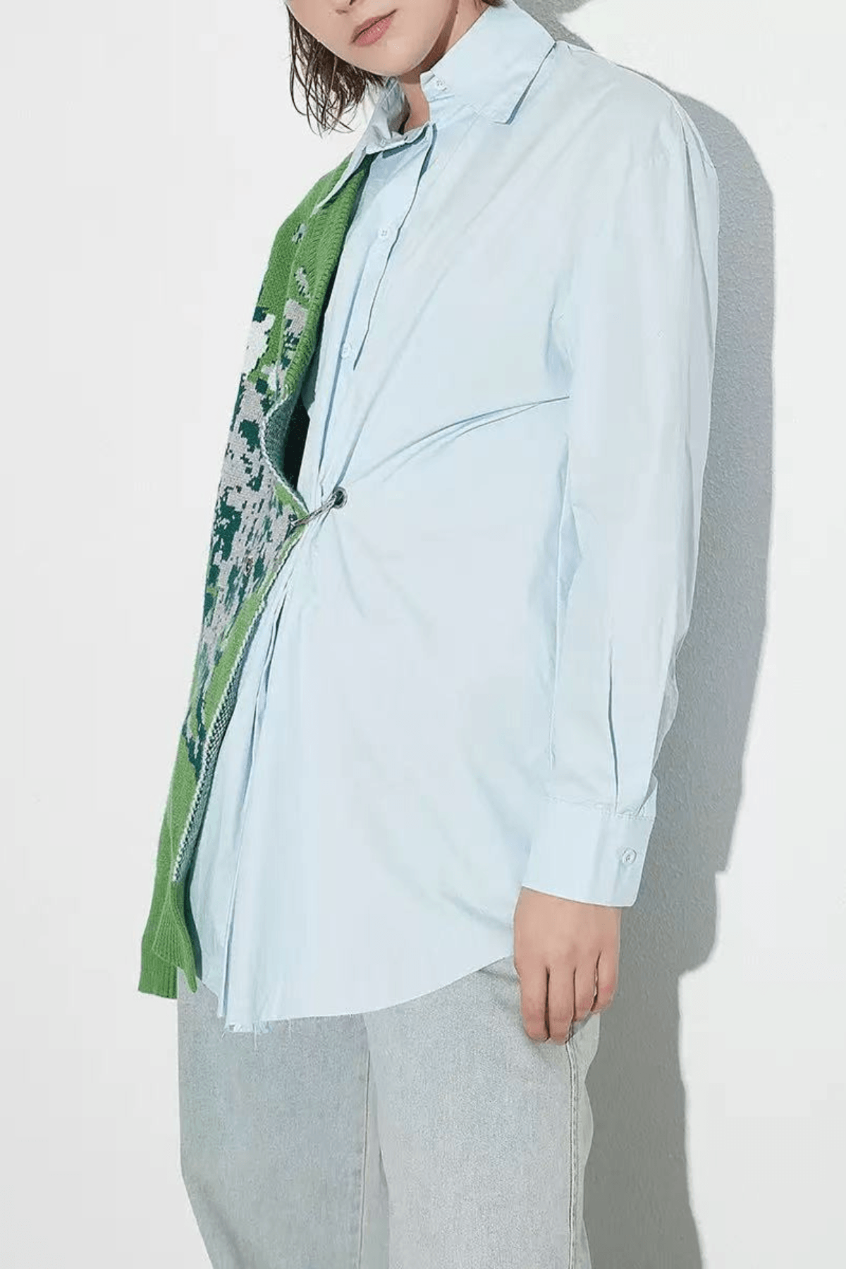 Zoey Asymmetric Spliced Floral Knit Off Shoulder Shirt Avalabel